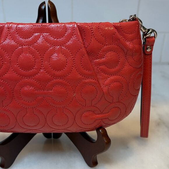 Coach Wristlet Bag Purse Leather Signature OpArt Logo Quilted Clutch Mini Bag - Picture 6 of 16